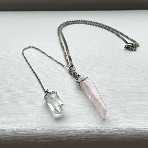 Rose Quartz + Clear Quartz Crystal Necklace - Picture 3 of 4